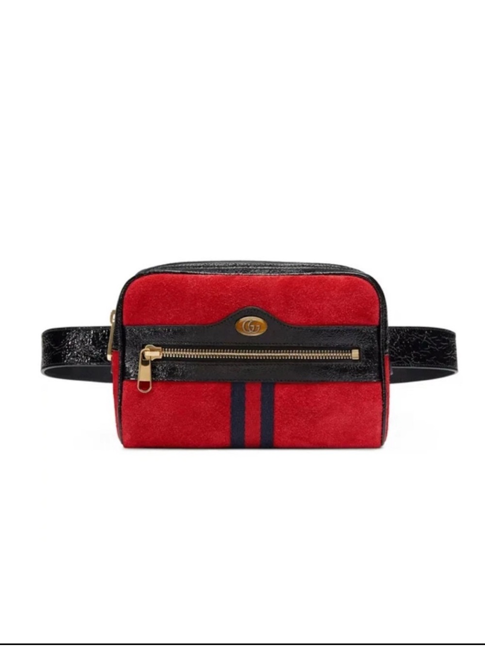 Gucci Red Suede and Black Trim Web Stripe Belt Bag